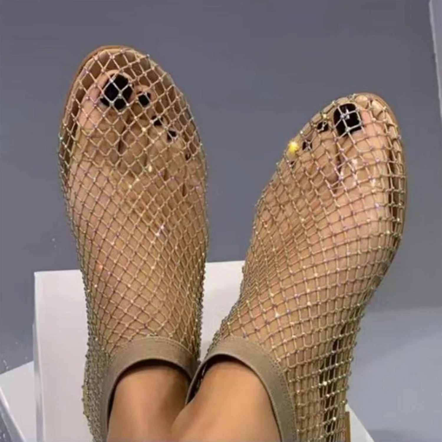 StoneLiquid Glittery Stretchy Net Shoes Women Ultra Comfortable Shiny Gem Mesh Flats Sparkle Shoe