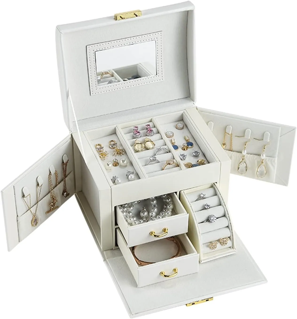 Storage Box Jewelry Organizer Large Jewelry Box Organizer PU Leather Drawer Jewellery Boxes Velvet Earring Ring Necklace Jewelry Storage Case Jewelry Box