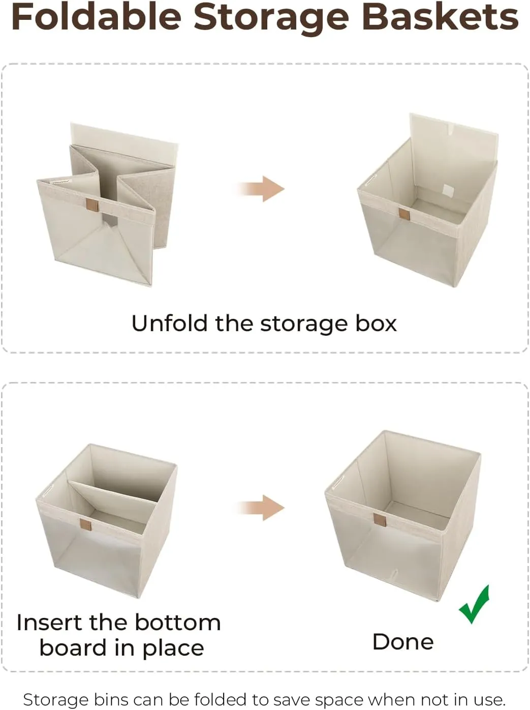 StorageWorks 13x13 Storage Cubes, Closet Storage Bins with Clear Window, Large Fabric Organizer for Clothes, Collapsible Storage Baskets with PU Handles, Brown and Beige, 3-Pack