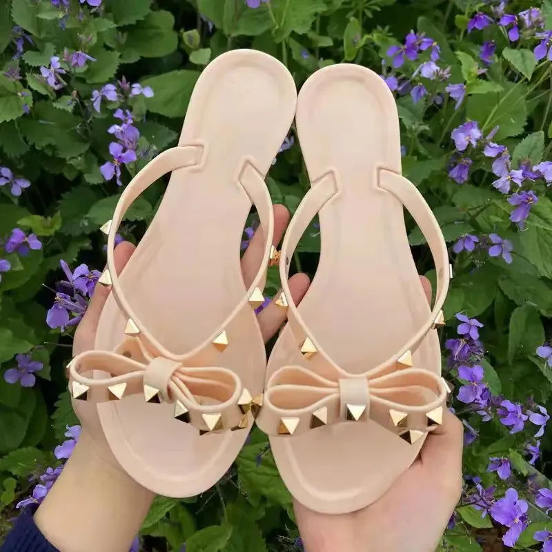 Studded Bow Jelly Flip Flop Sandals – Fun, Playful, and Comfortable