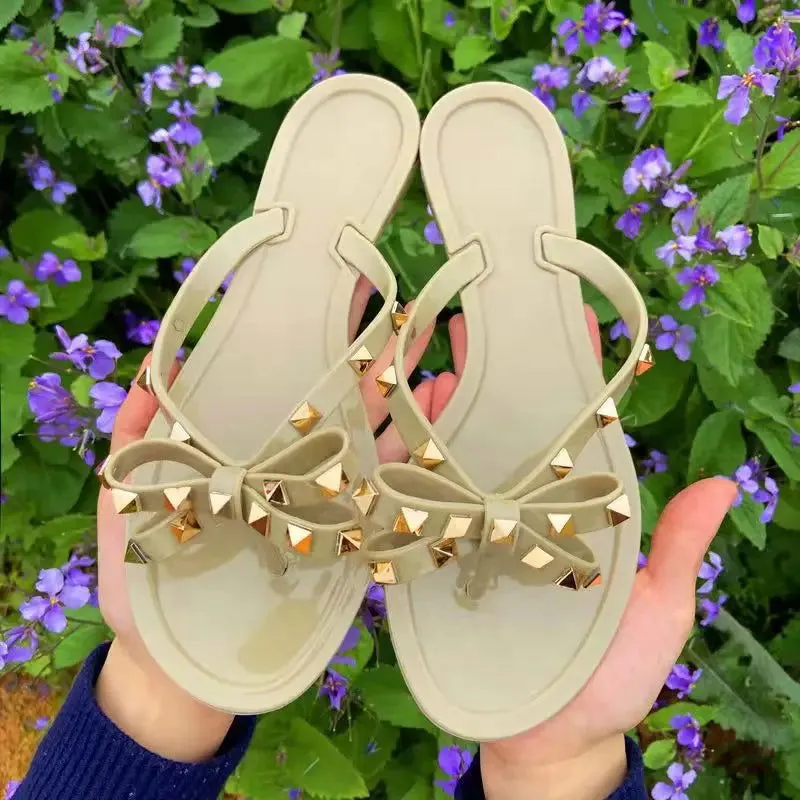Studded Bow Jelly Flip Flop Sandals – Fun, Playful, and Comfortable