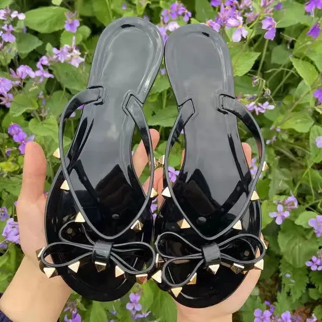 Studded Bow Jelly Flip Flop Sandals – Fun, Playful, and Comfortable