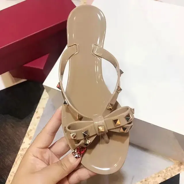 Studded Bow Jelly Flip Flop Sandals – Fun, Playful, and Comfortable