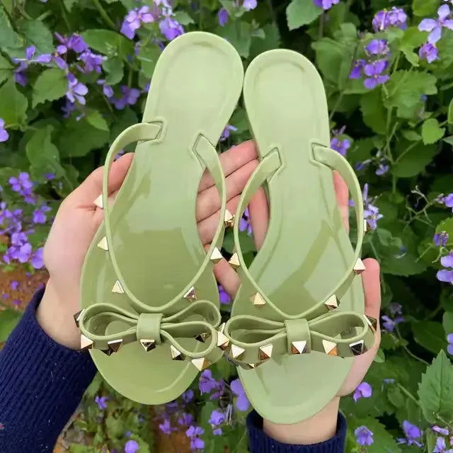 Studded Bow Jelly Flip Flop Sandals – Fun, Playful, and Comfortable