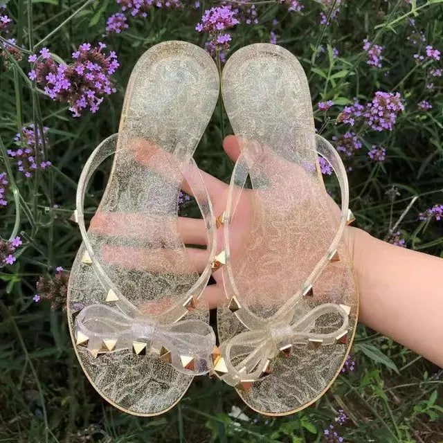 Studded Bow Jelly Flip Flop Sandals – Fun, Playful, and Comfortable