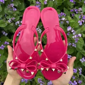 Studded Bow Jelly Flip Flop Sandals – Fun, Playful, and Comfortable
