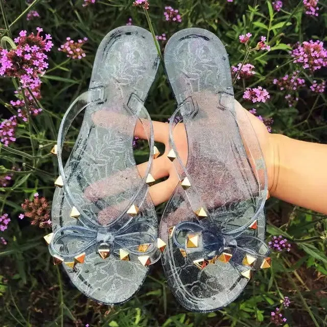 Studded Bow Jelly Flip Flop Sandals – Fun, Playful, and Comfortable