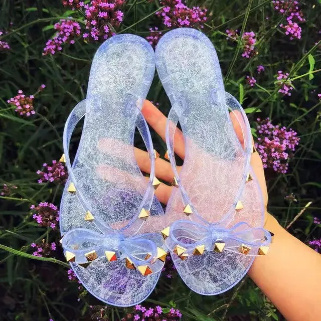 Studded Bow Jelly Flip Flop Sandals – Fun, Playful, and Comfortable