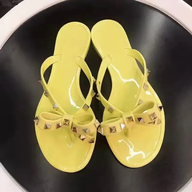 Studded Bow Jelly Flip Flop Sandals – Fun, Playful, and Comfortable