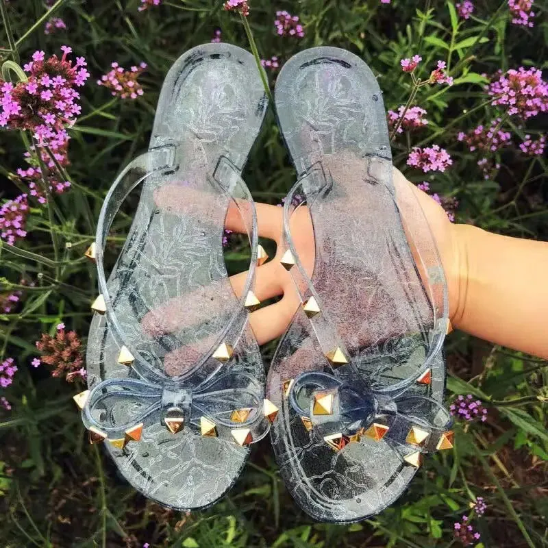 Studded Bow Jelly Flip Flop Sandals – Fun, Playful, and Comfortable