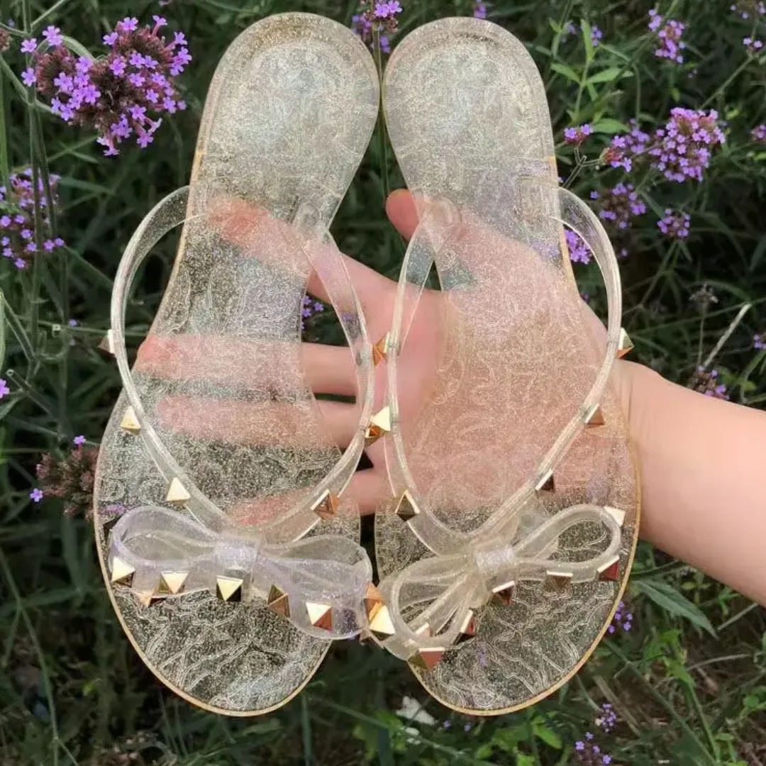 Studded Bow Jelly Flip Flop Sandals – Fun, Playful, and Comfortable