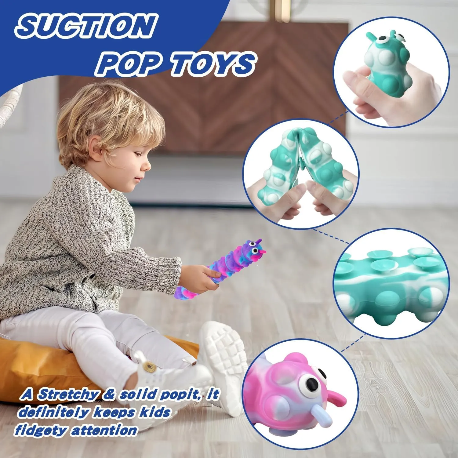 Suction Pop Fidget Toy, Relax and Pressure Relief Toys, 3D Squeeze Anti-Pressure Popper Sensory Toys for Kids and Adults(4 Pack)