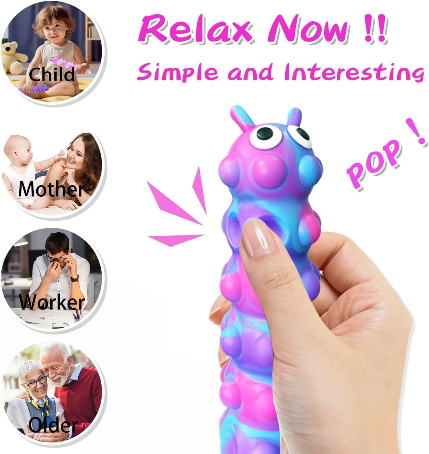 Suction Pop Fidget Toy, Relax and Pressure Relief Toys, 3D Squeeze Anti-Pressure Popper Sensory Toys for Kids and Adults(4 Pack)