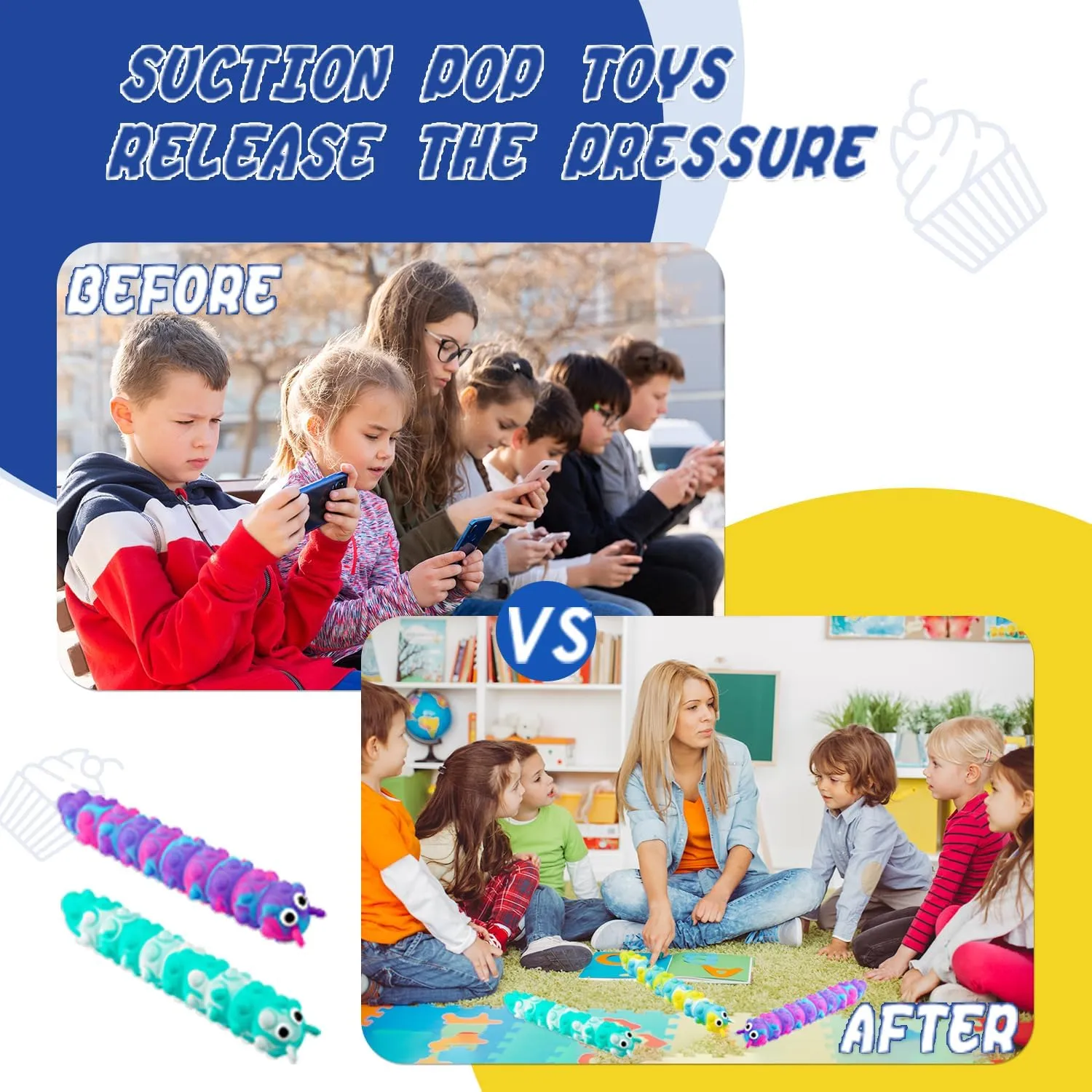 Suction Pop Fidget Toy, Relax and Pressure Relief Toys, 3D Squeeze Anti-Pressure Popper Sensory Toys for Kids and Adults(4 Pack)