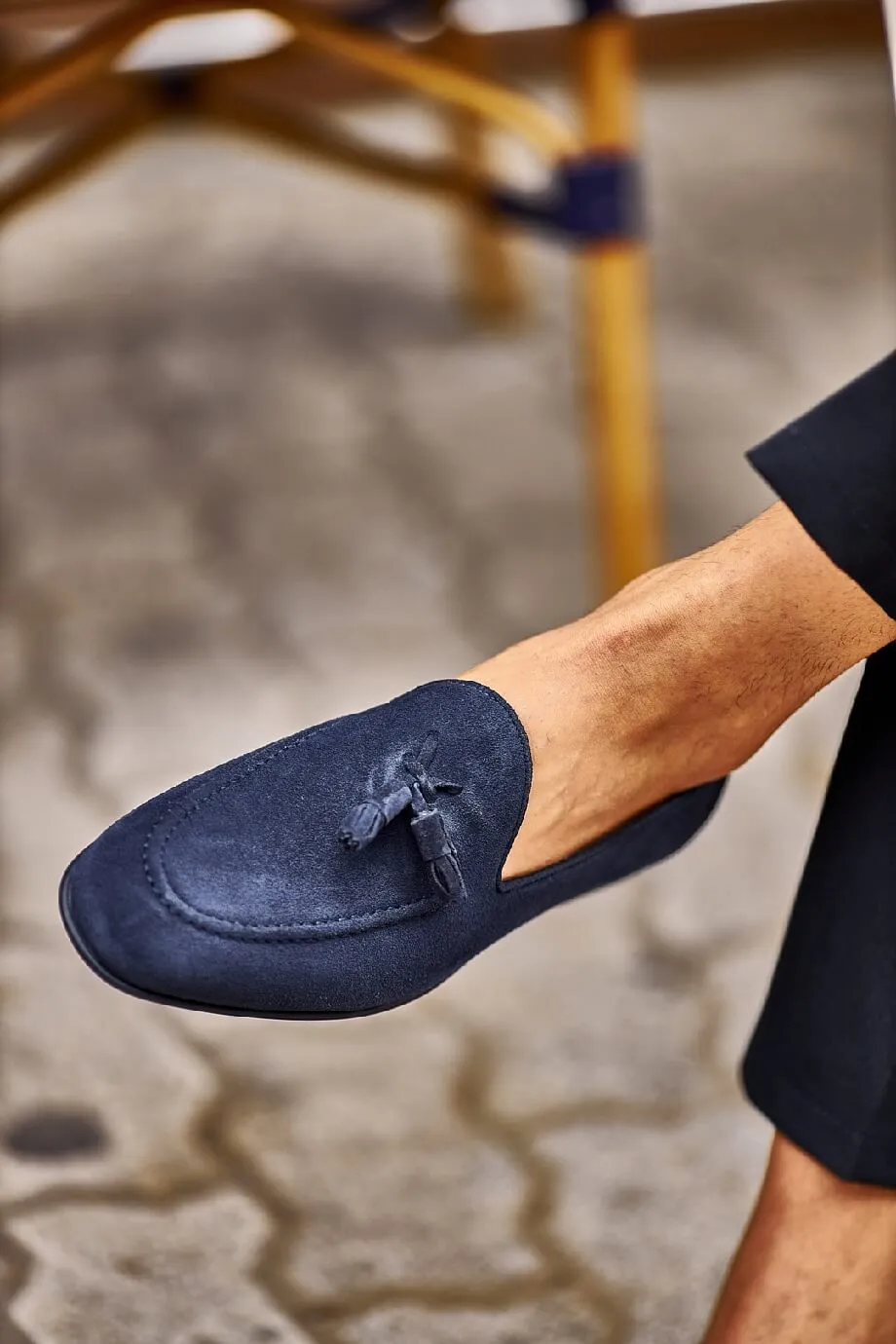 Suede Navy Tassel Harbor Loafers
