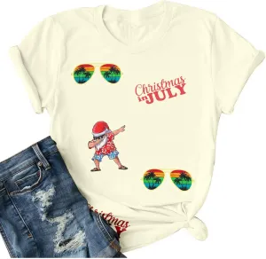 SUPEYA Christmas in July Shirts Women Merry Xmas Shirt Summer Beach Party Shirt Funny Hawaiian Vacation Short Sleeve Tops