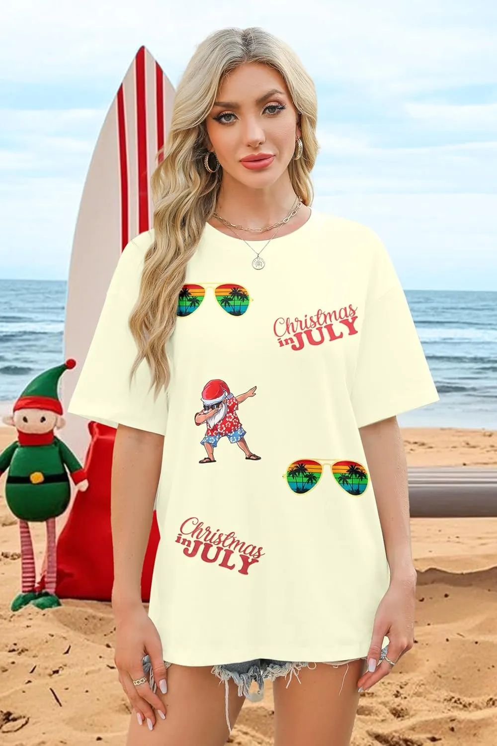 SUPEYA Christmas in July Shirts Women Merry Xmas Shirt Summer Beach Party Shirt Funny Hawaiian Vacation Short Sleeve Tops