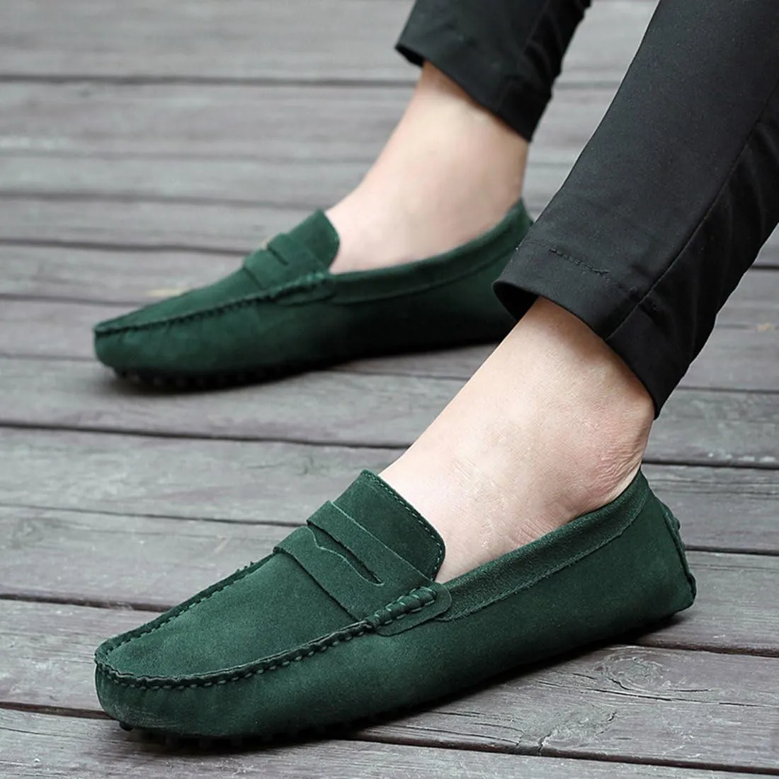 TDA Men's Stripe Multi Color Hot Suede Moccasin Loafers Boat Shoes
