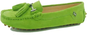TDA Womens Casual Comfort Slip-on Metal Button Tassel Ligth Green Suede Leather Driving Walking Trail Running Loafers Boat Shoes Multi Colored 8 M US