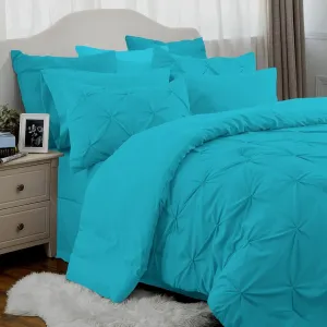 Teal Emperor Comforter Set - 7 Piece Pinch Pleated Bed in a Bag - 600 Thread Count 100% Egyptian Cotton Bedding Set - (30 inch Deep Pocket Sheet Set and 500GSM Comforter)