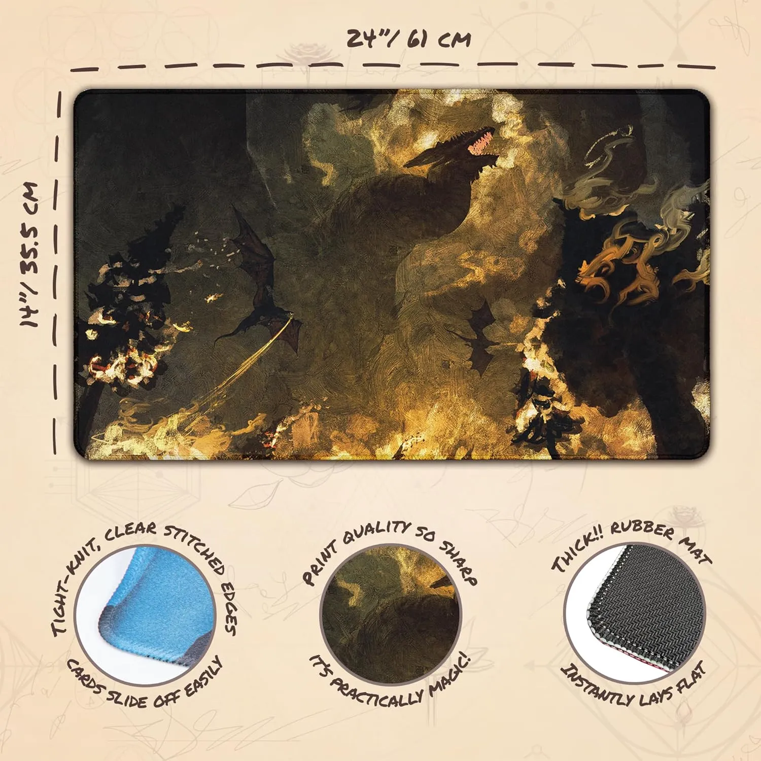 The Flight, The Fire (Stitched) - MTG Playmat by Anato Finnstark, LOTR Lord of The Rings - Compatible with Magic The Gathering Playmat - Play MTG, YuGiOh, TCG - Original Play Mat Art Designs