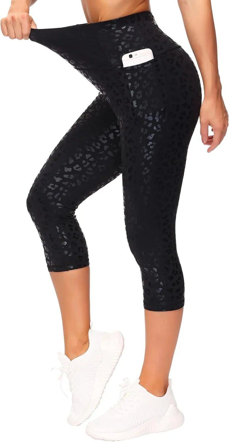 THE GYM PEOPLE Tummy Control Workout Capris Leggings with Pockets High Waist Athletic Yoga Pants for Women Running Hiking