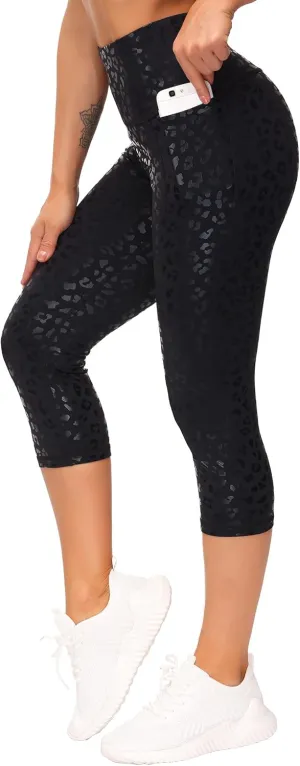 THE GYM PEOPLE Tummy Control Workout Capris Leggings with Pockets High Waist Athletic Yoga Pants for Women Running Hiking