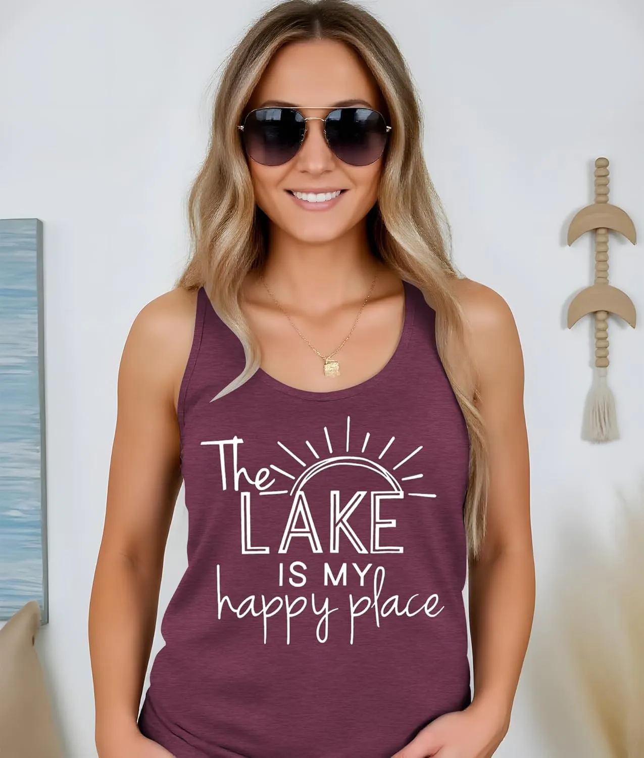 The Lake is My Happy Place T Shirt Women Lake Graphic Summer Sleeveless Shirts