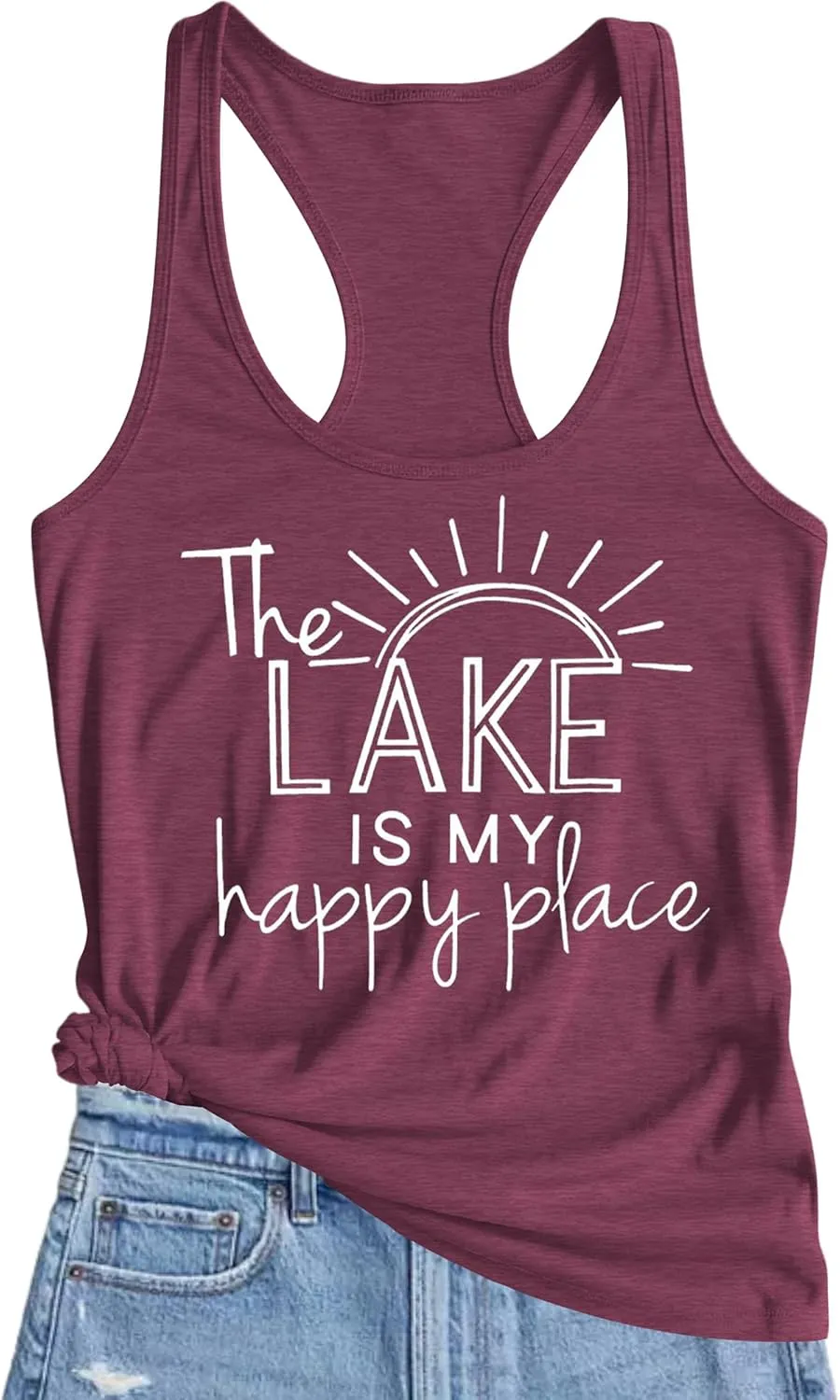 The Lake is My Happy Place T Shirt Women Lake Graphic Summer Sleeveless Shirts