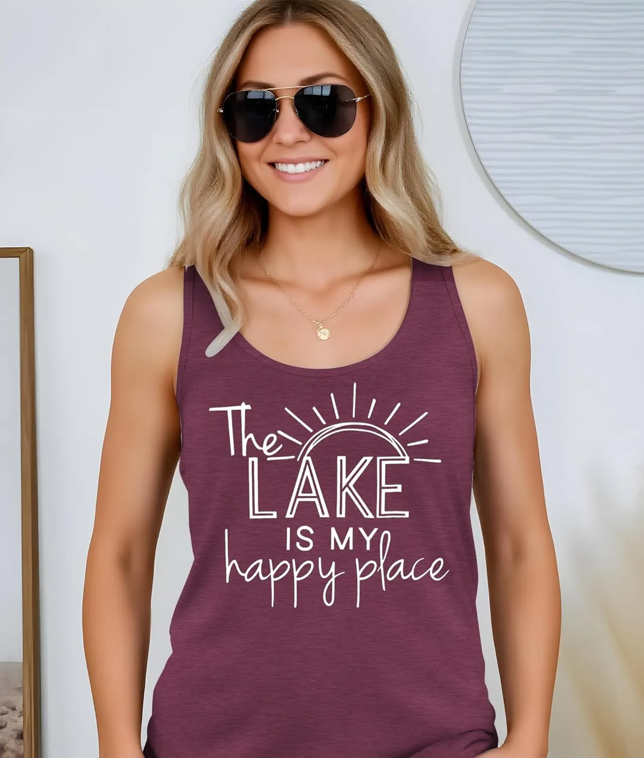 The Lake is My Happy Place T Shirt Women Lake Graphic Summer Sleeveless Shirts