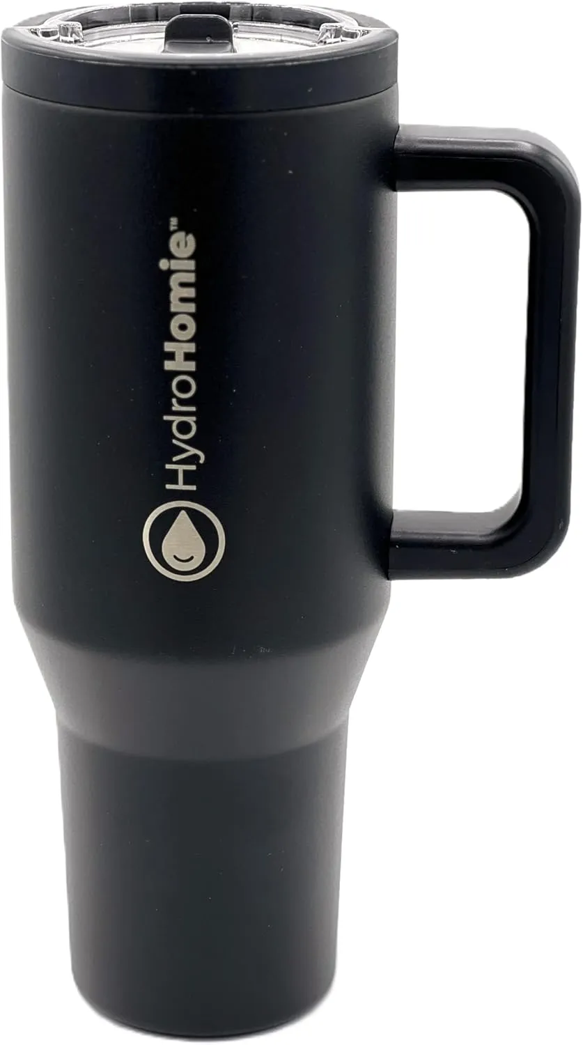 The Nomad 40oz Tumbler with Flip Straw Lid and Rubber Base – Travel Car Cup Holder Friendly, 100% Leak Resistant - Black Onyx