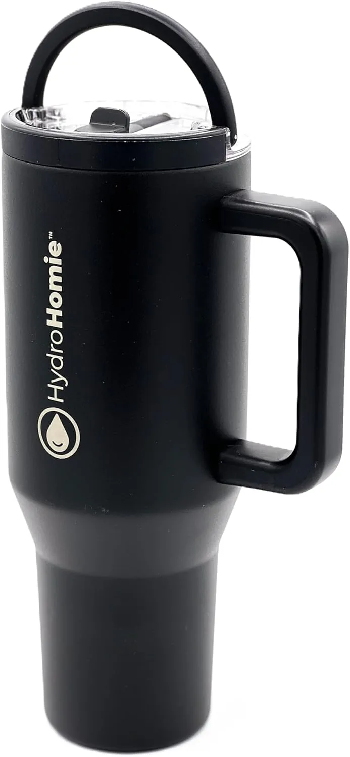The Nomad 40oz Tumbler with Flip Straw Lid and Rubber Base – Travel Car Cup Holder Friendly, 100% Leak Resistant - Black Onyx