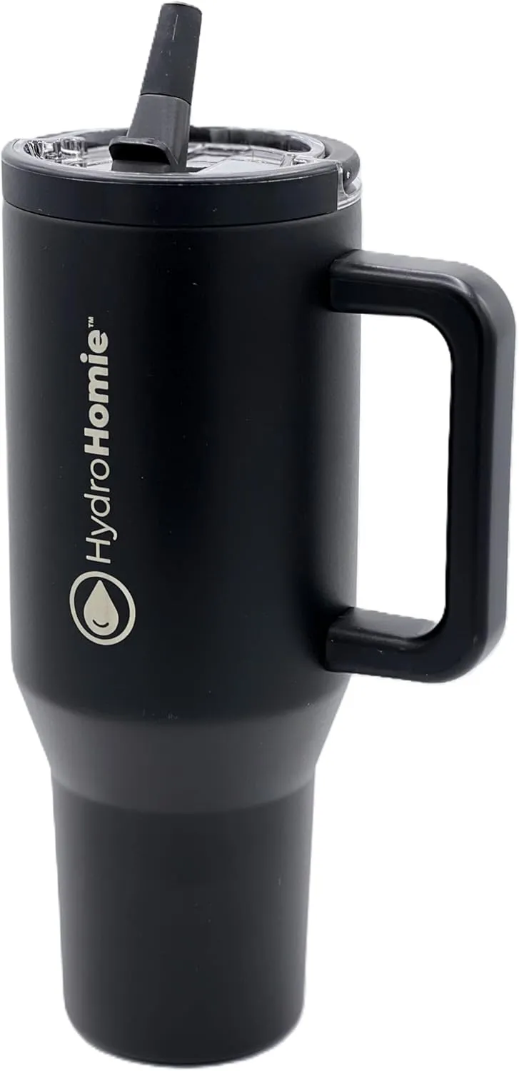 The Nomad 40oz Tumbler with Flip Straw Lid and Rubber Base – Travel Car Cup Holder Friendly, 100% Leak Resistant - Black Onyx