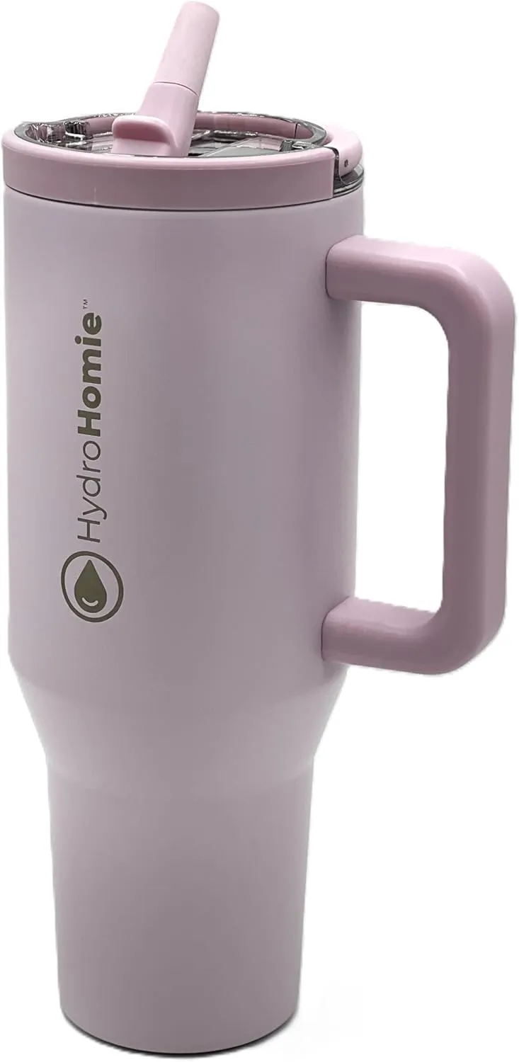 The Nomad 40oz Tumbler with Flip Straw Lid and Rubber Base – Travel Car Cup Holder Friendly, 100% Leak Resistant - Blush Rush