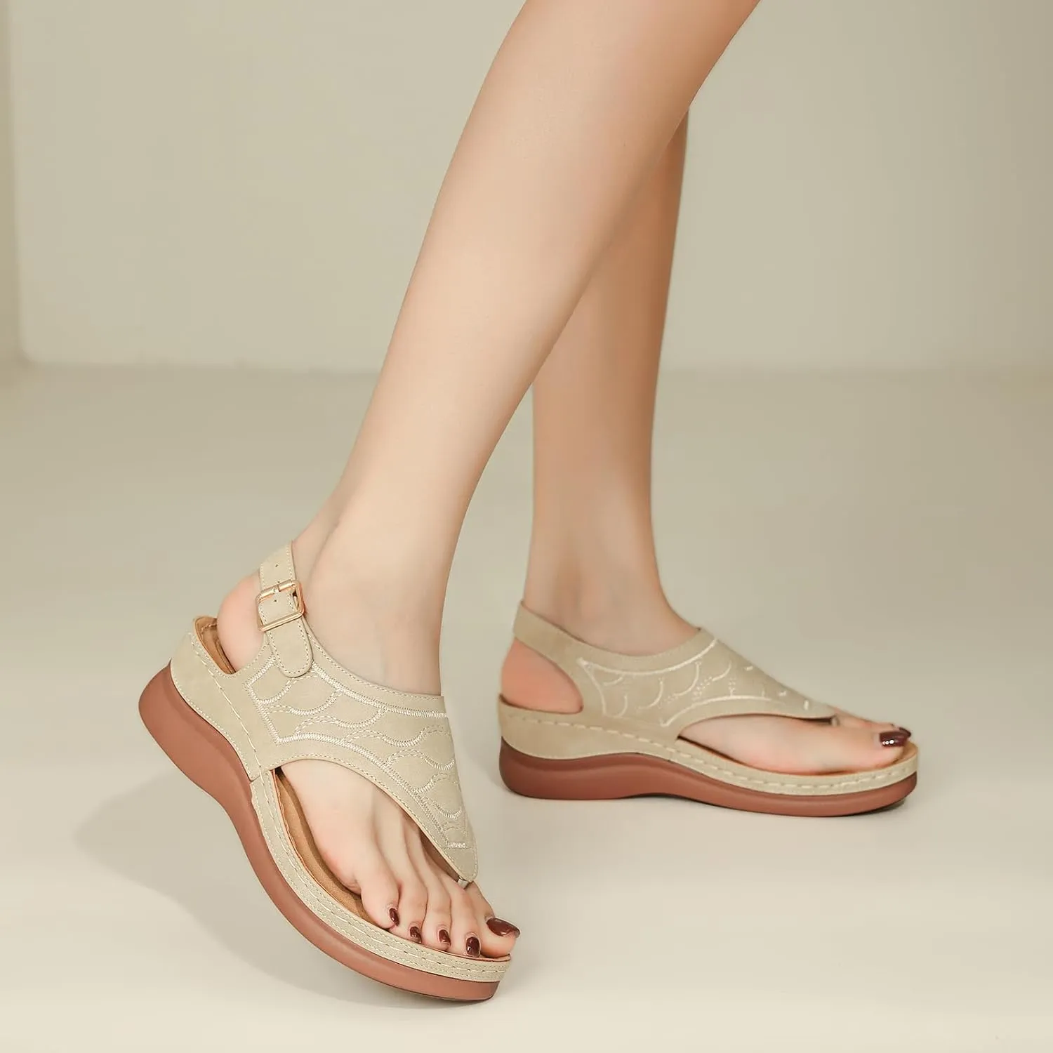 Tilocow Sandals for Women High Arch Support Flip Flops Wedge Sandals Comfortable Beach Shoes Dressy Summer Casual Sandals