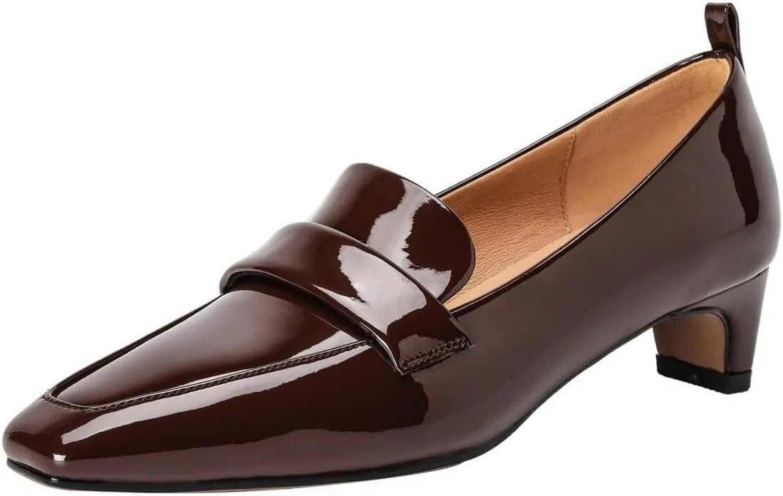 TinaCus Women's Patent/Suede Leather Classic Square Toe Slip On Handmade Office Loafers