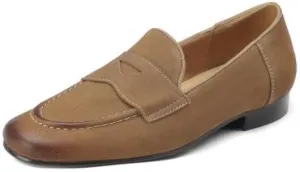 TinaCus Women's Suede Leather Handmade Slip On Round Toe Classic Office Loafers Flats Shoes