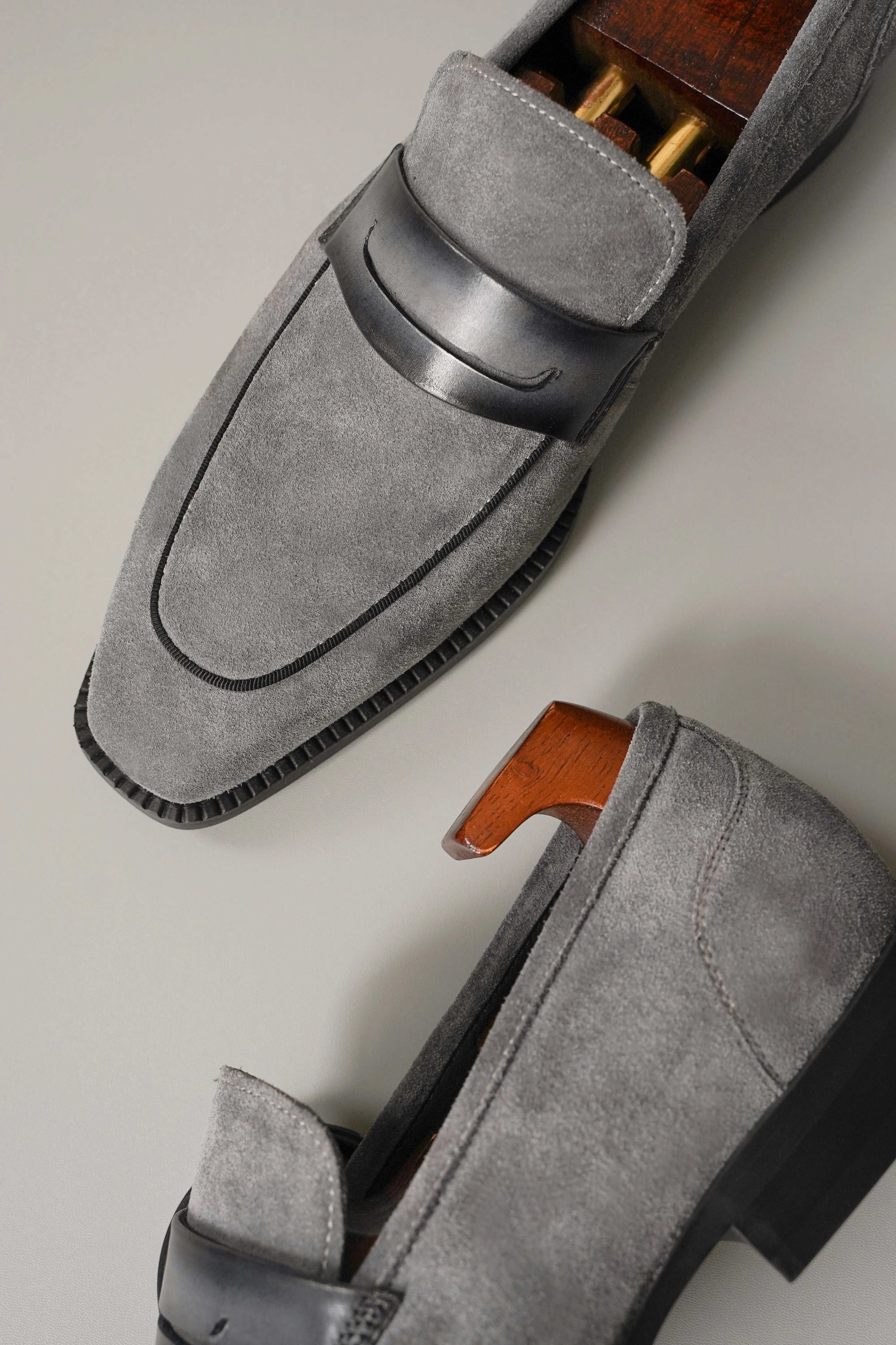 Titan Tailor Gray Suede Penny Loafers