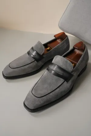 Titan Tailor Gray Suede Penny Loafers