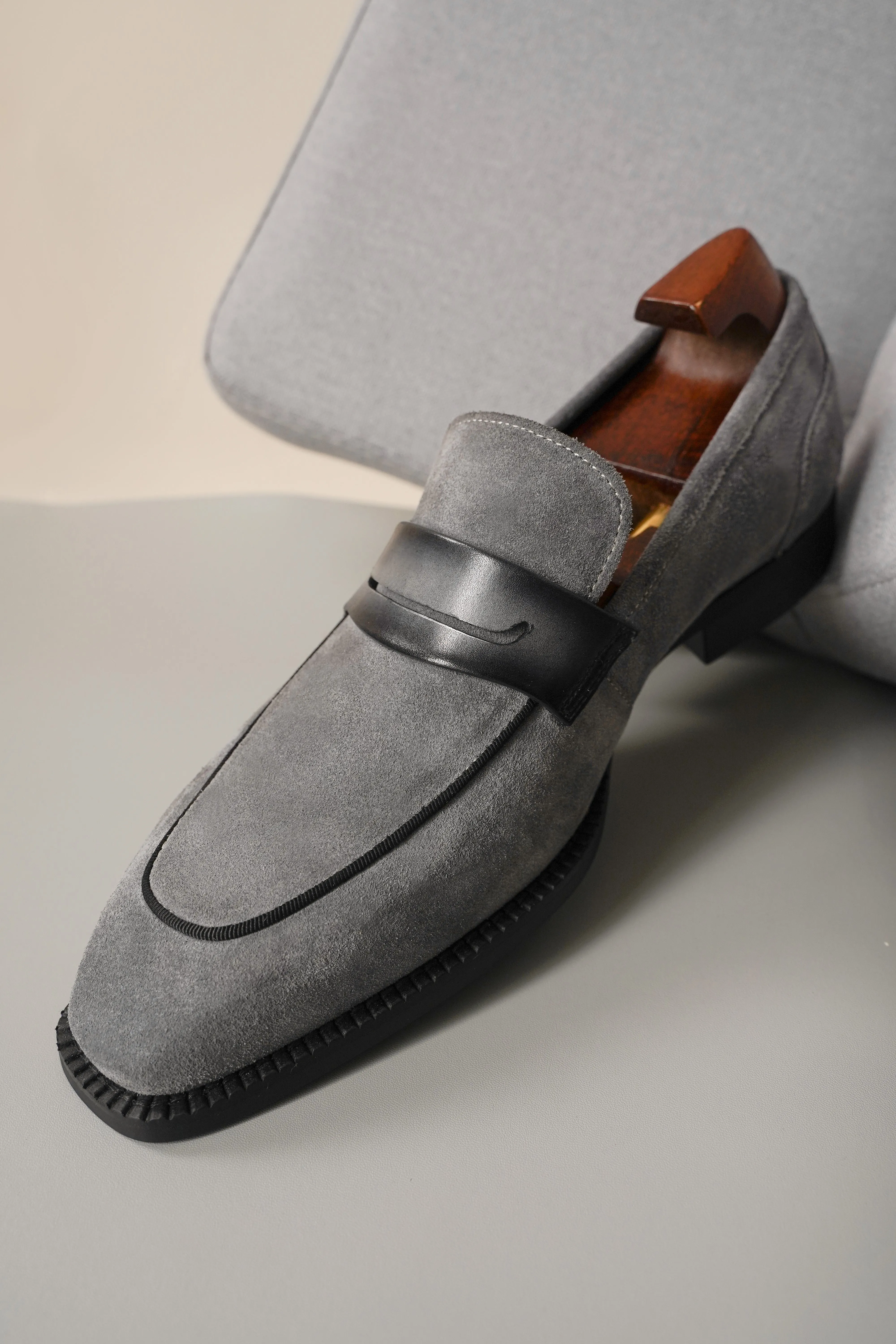 Titan Tailor Gray Suede Penny Loafers