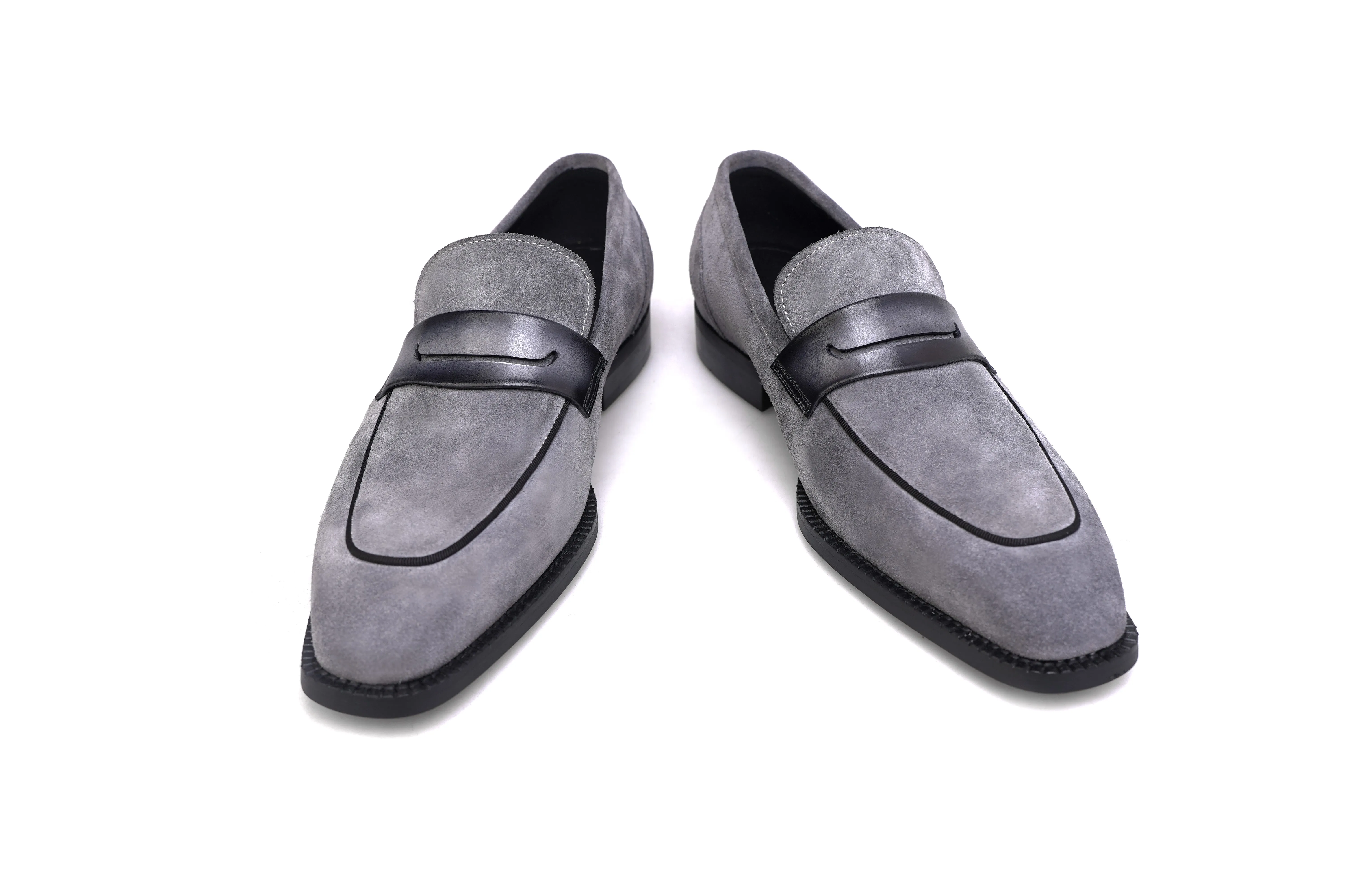 Titan Tailor Gray Suede Penny Loafers