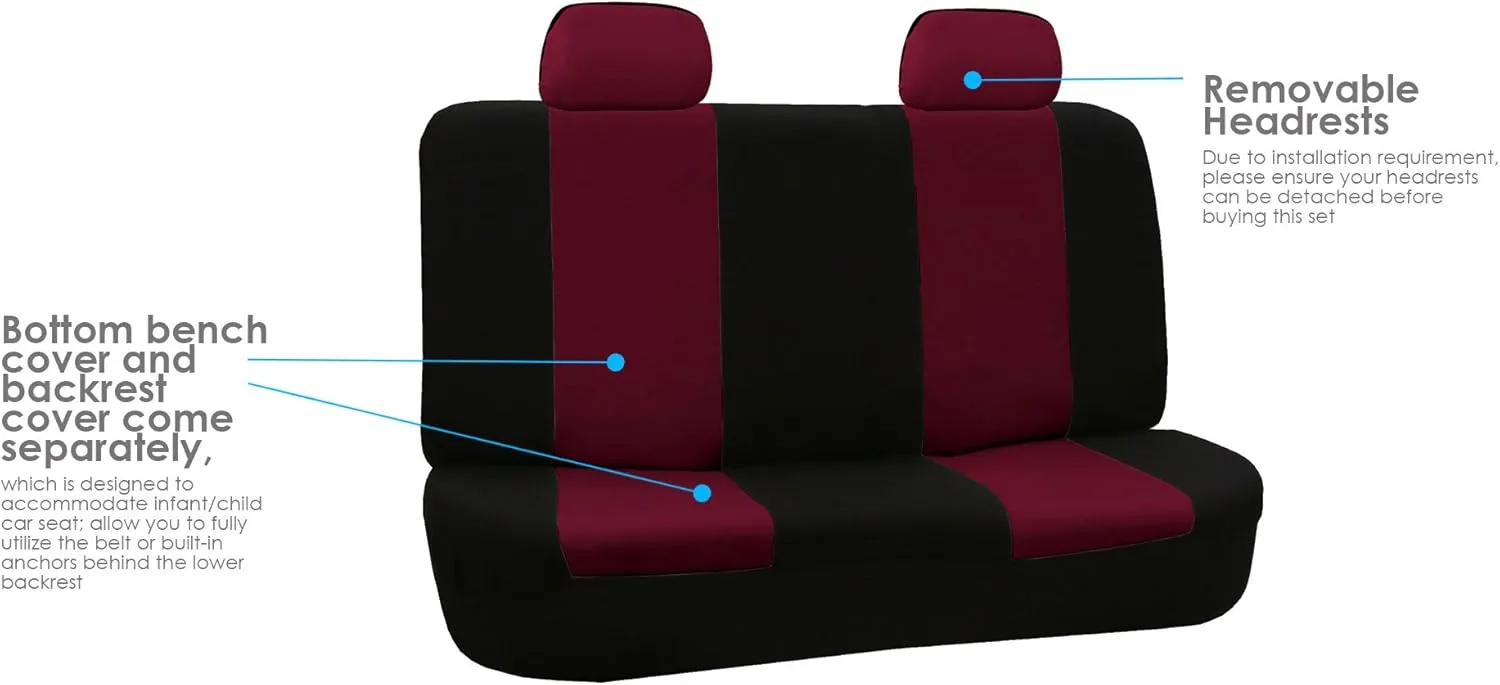 TLH Flat Cloth Seat Covers Rear, Burgundy Color-Universal Fit for Cars, Auto, Trucks, SUV