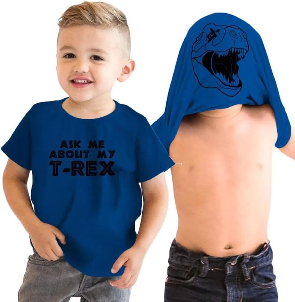 Toddler Ask Me About My Trex T Shirt Funny Cool Dinosaur Flip Humor Tee for Kids