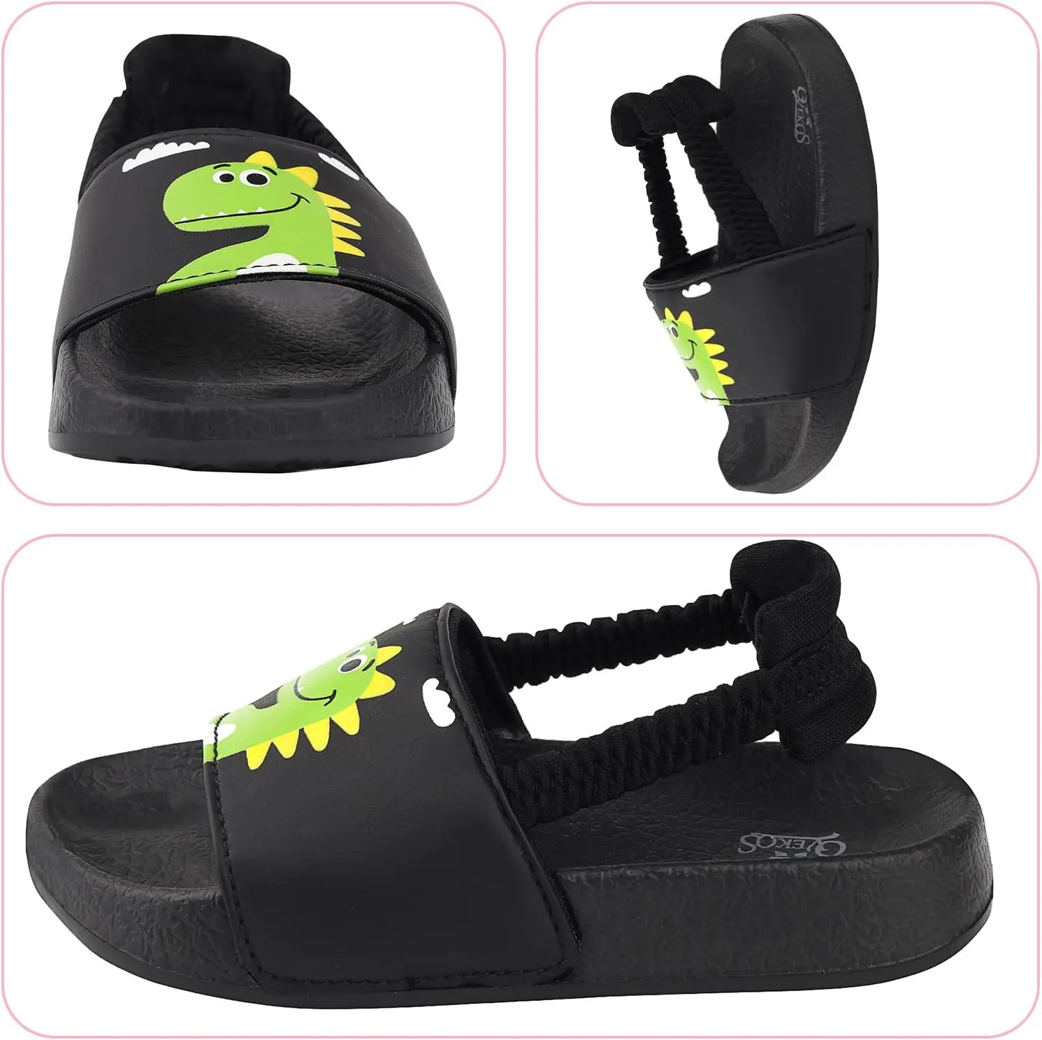 Toddler Boys Girls Slides Sandals with Elastic Strap Non-Slip Flip Flop Lightweight Little Kids Shower Slippers Beach Pool Shoes