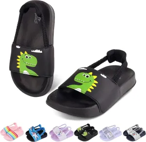 Toddler Boys Girls Slides Sandals with Elastic Strap Non-Slip Flip Flop Lightweight Little Kids Shower Slippers Beach Pool Shoes