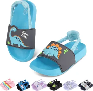 Toddler Boys Girls Slides Sandals with Elastic Strap Non-Slip Flip Flop Lightweight Little Kids Shower Slippers Beach Pool Shoes