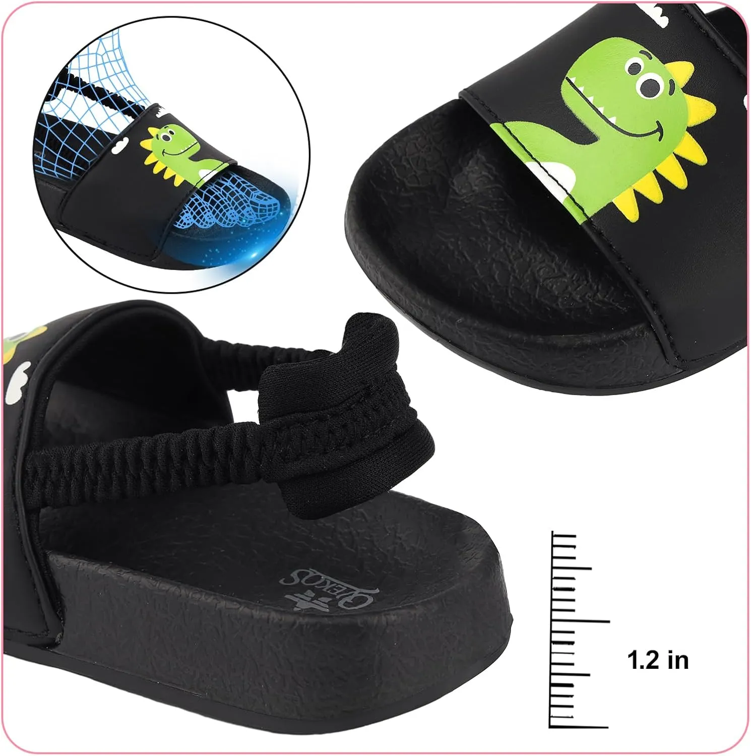Toddler Boys Girls Slides Sandals with Elastic Strap Non-Slip Flip Flop Lightweight Little Kids Shower Slippers Beach Pool Shoes