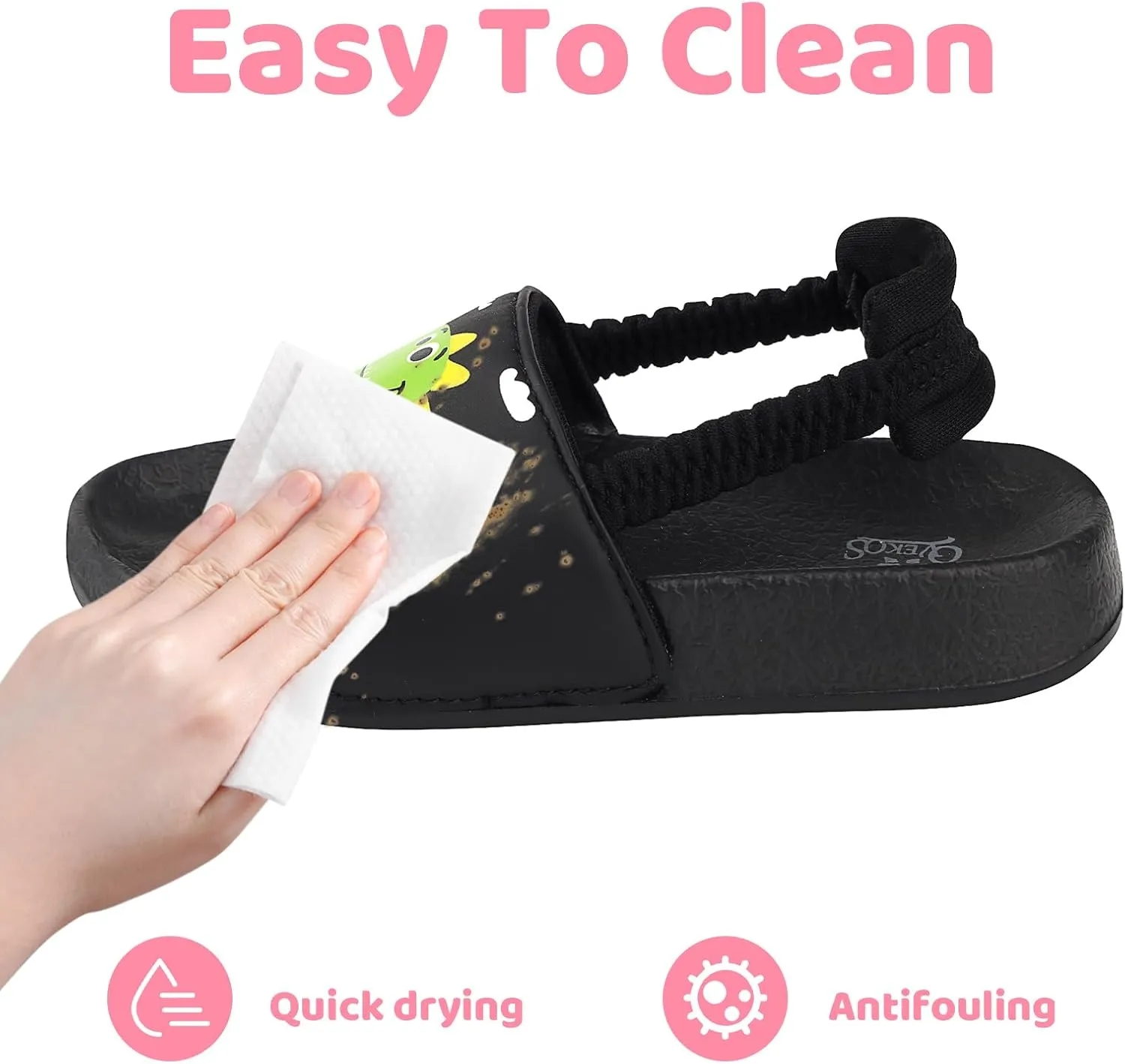 Toddler Boys Girls Slides Sandals with Elastic Strap Non-Slip Flip Flop Lightweight Little Kids Shower Slippers Beach Pool Shoes