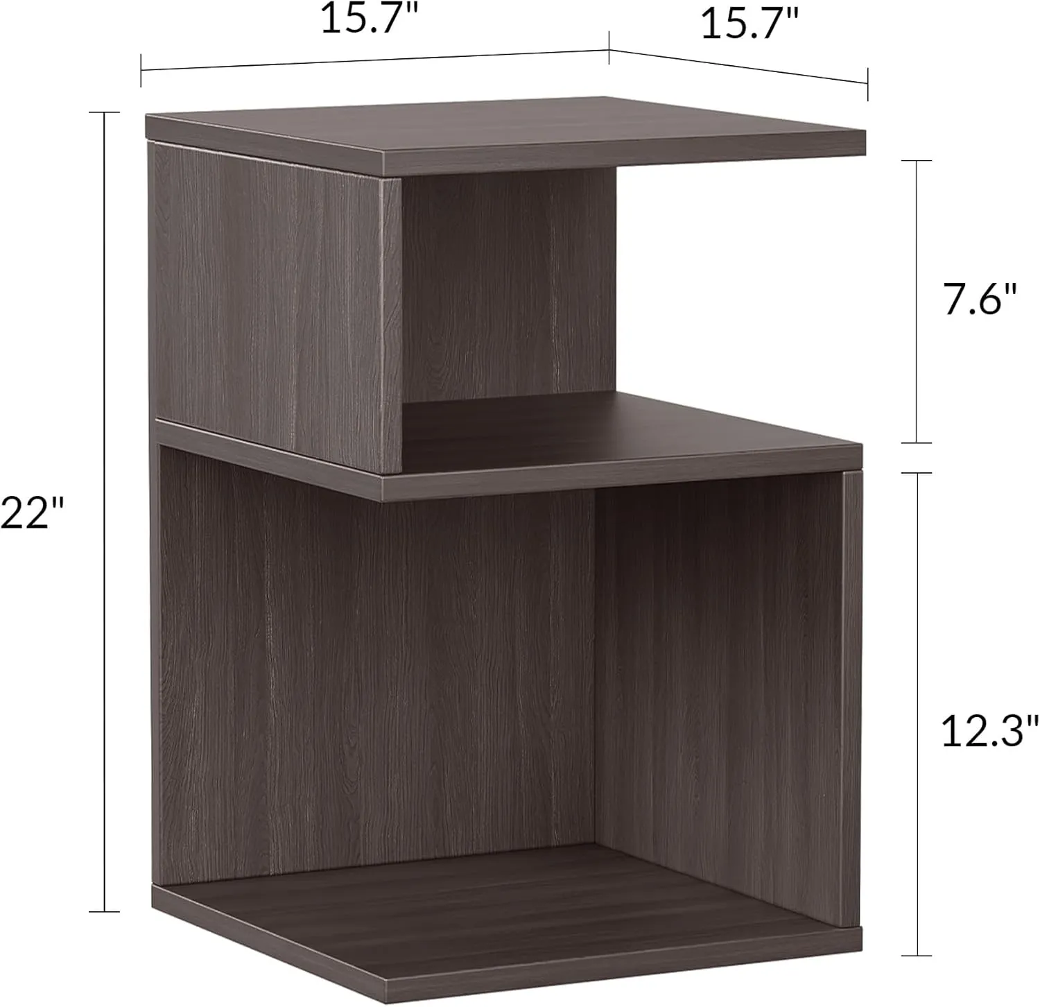 Tokyo S Minimalist 3 Tier End Table - Minimalist 3-Tier Wood Nightstand for Small Spaces with Open Storage - Japanese-Inspired Bedside Table for Bedroom (Grey)