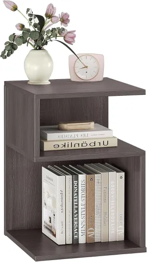 Tokyo S Minimalist 3 Tier End Table - Minimalist 3-Tier Wood Nightstand for Small Spaces with Open Storage - Japanese-Inspired Bedside Table for Bedroom (Grey)